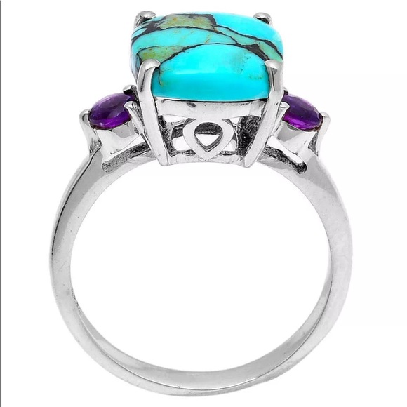 Gorgeous genuine turquoise with faceted amethyst sterling silver rings - Picture 6 of 6